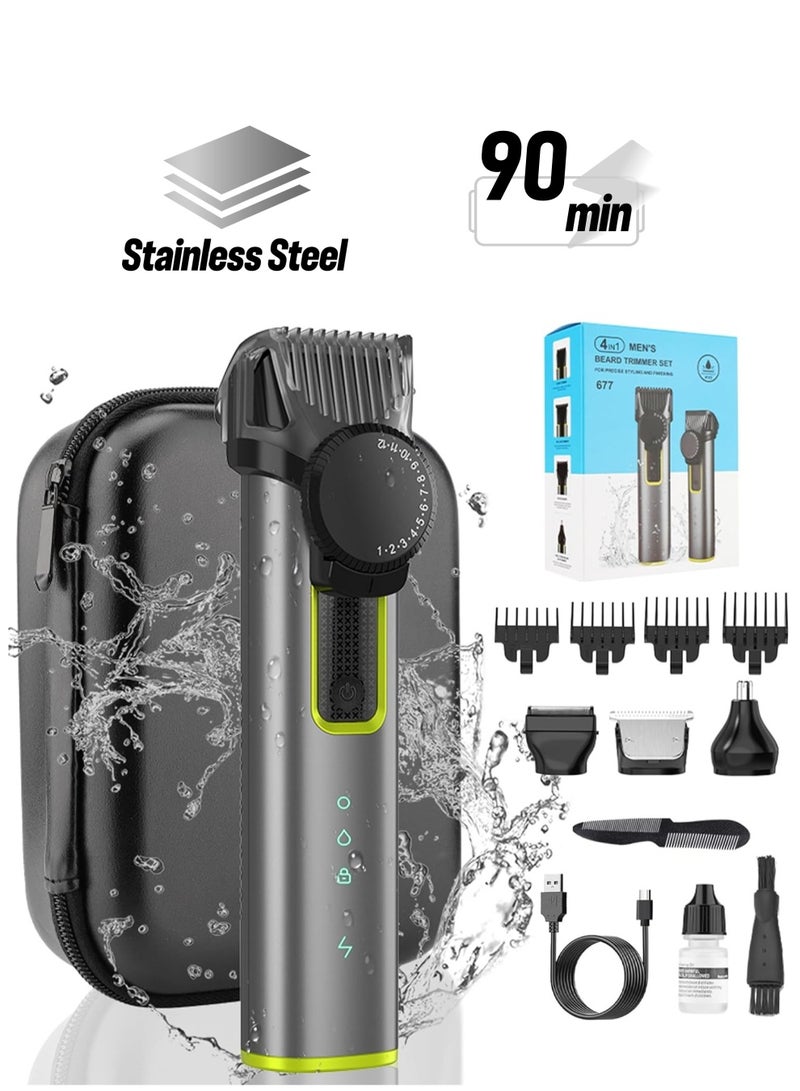 Beard Trimmer for Men Adjustable, Hair Clippers Rechargeable Electric Cordless Kit, Waterproof Professional Barbers Set, Mens Mustache Trimmers, Electric Razor Shaver for Nose Body Face Mustache - Image 1